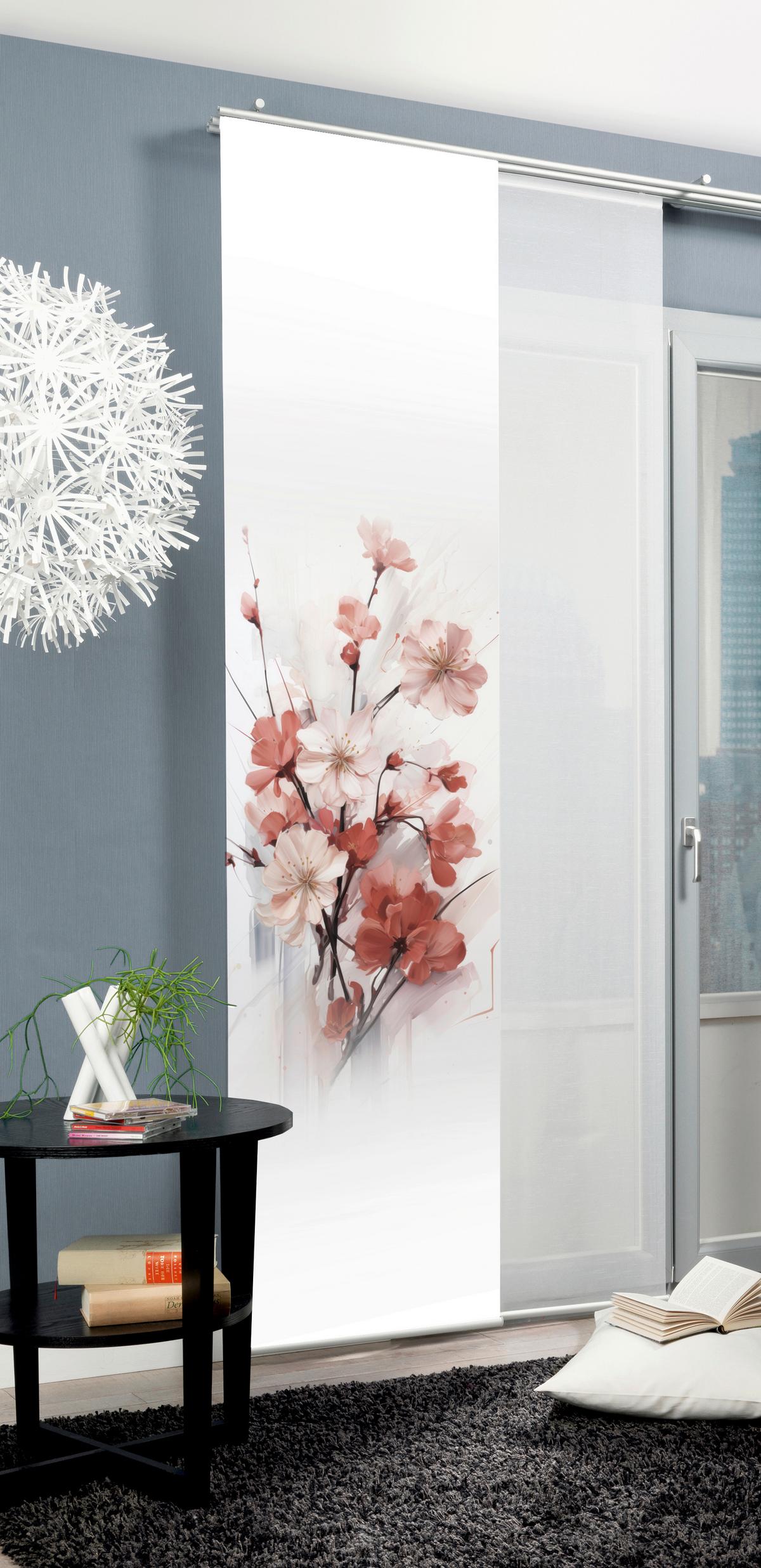 Flächenvorhang Lotus - Altrosa/Weiß, Natur, Textil (60/245cm)