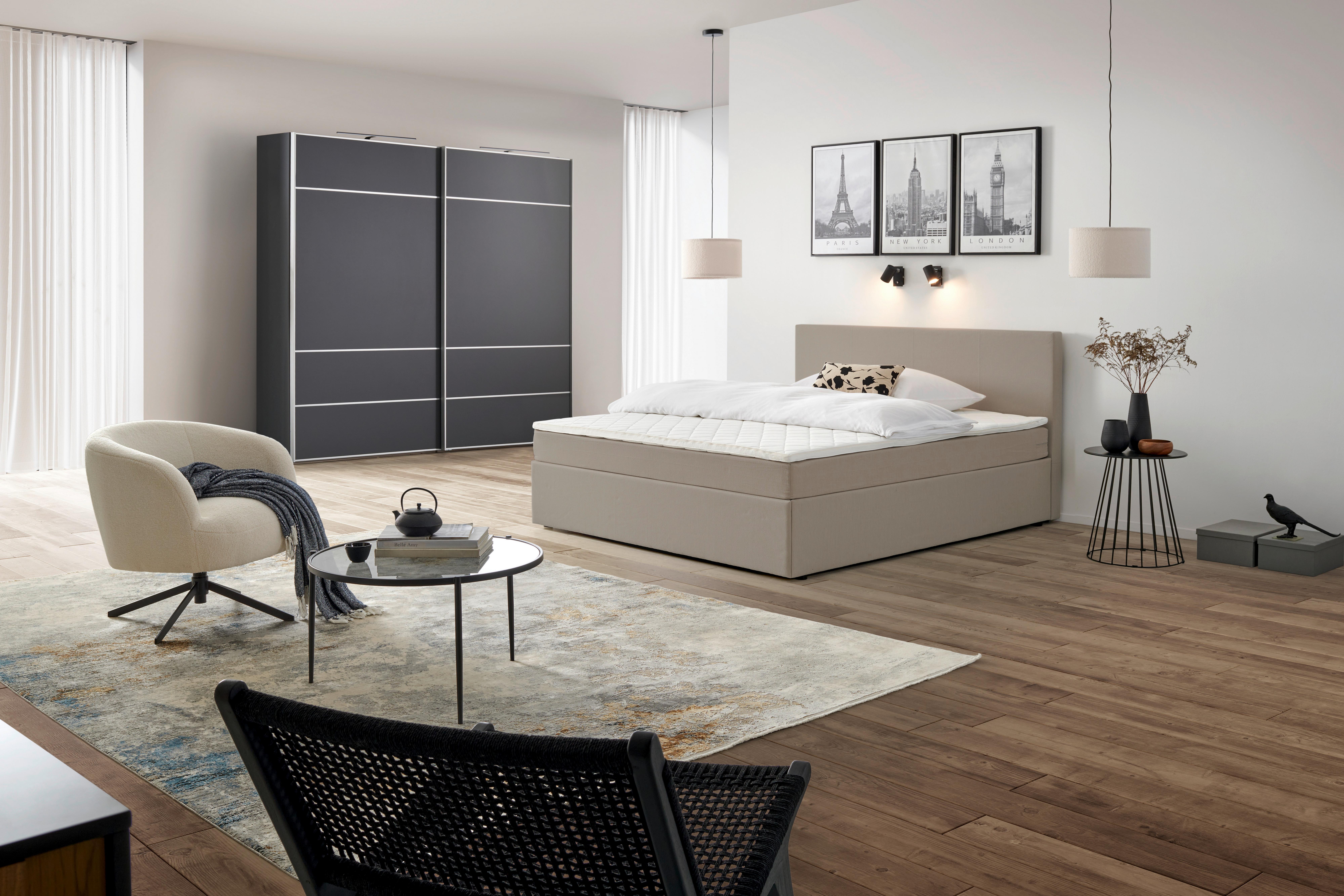 Boxbett Mit Topper 180x200 Cm Carolina Sandfarben - Sandfarben/Schwarz, Basics, Holz/Textil (180/200cm) - P & B