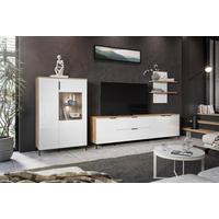 Wohnwand Austin 315 cm Eichefarben/Glasfront Weiss - Eichefarben/Weiß, Trend, Glas/Holzwerkstoff (315/140/40cm)