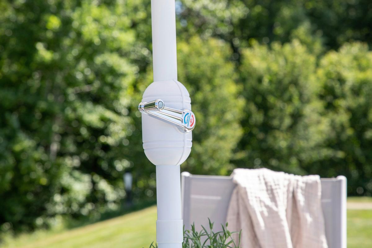 Gartentischgruppe 8-tlg Brekki Aus Aluminium Mit Schirm - Weiß, KONVENTIONELL, Glas/Metall - Gardenson