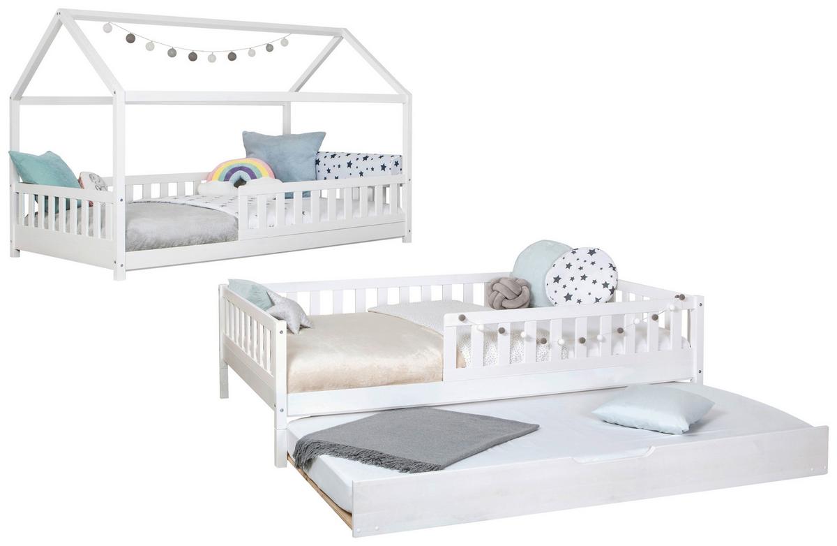 Bodenbett 100/200 Cm In Weiß Inkl. Matratzen Und Zusatzbett - Weiß/Naturfarben, MODERN, Holz/Textil (100/200cm) - MID.YOU