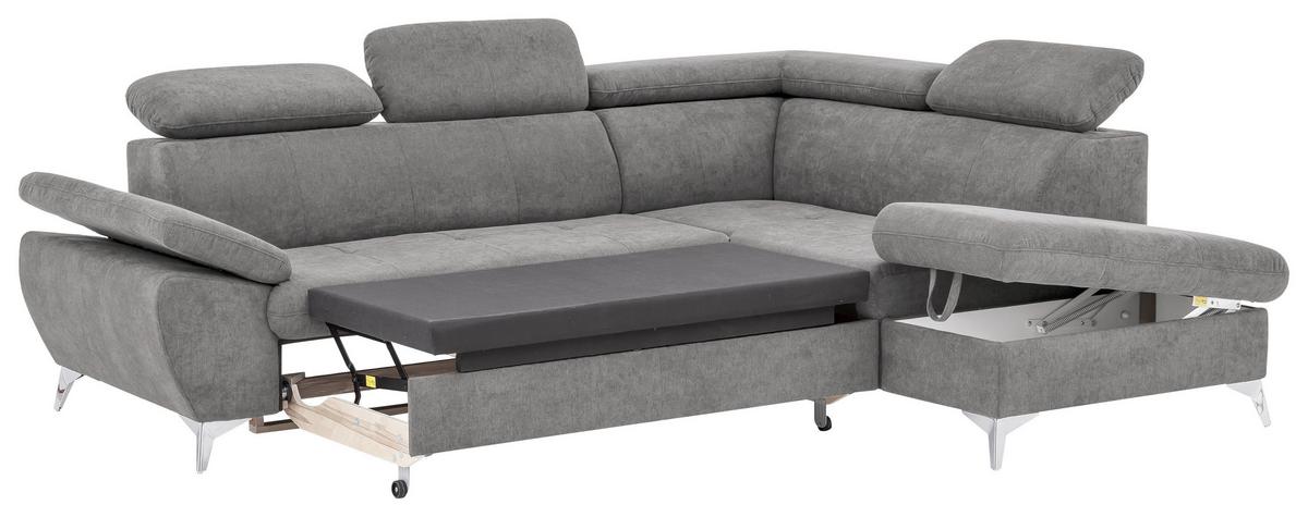 Ecksofa Mit Schlaffunktion Gisele Und Bettkasten Grau - Chromfarben/Grau, KONVENTIONELL, Textil (256/209cm) - Livetastic