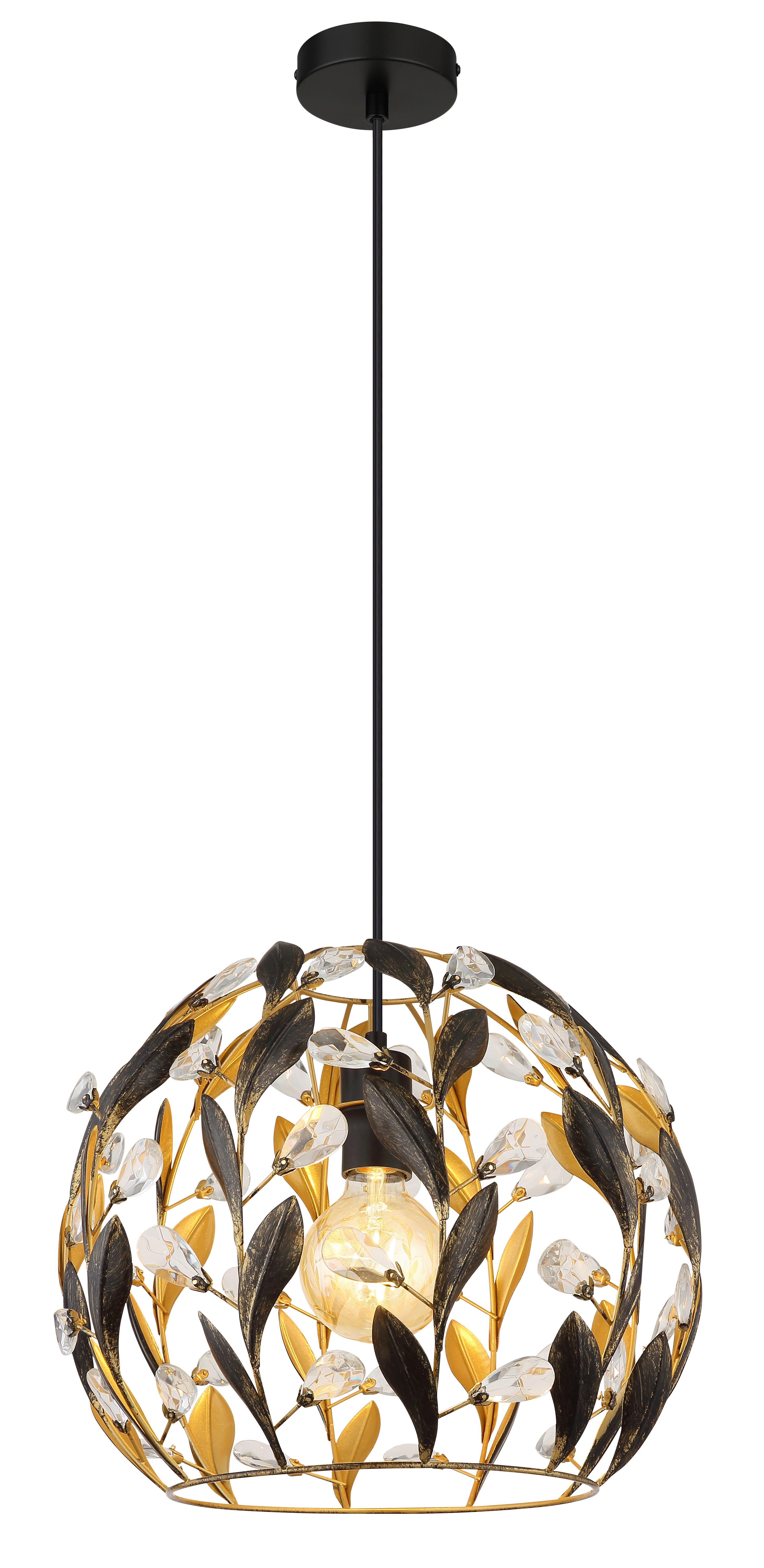 Hängeleuchte Mika Klar Schwarz Goldfarben D:40cm - Klar/Goldfarben, Basics, Kunststoff/Metall (40/150cm) - Globo