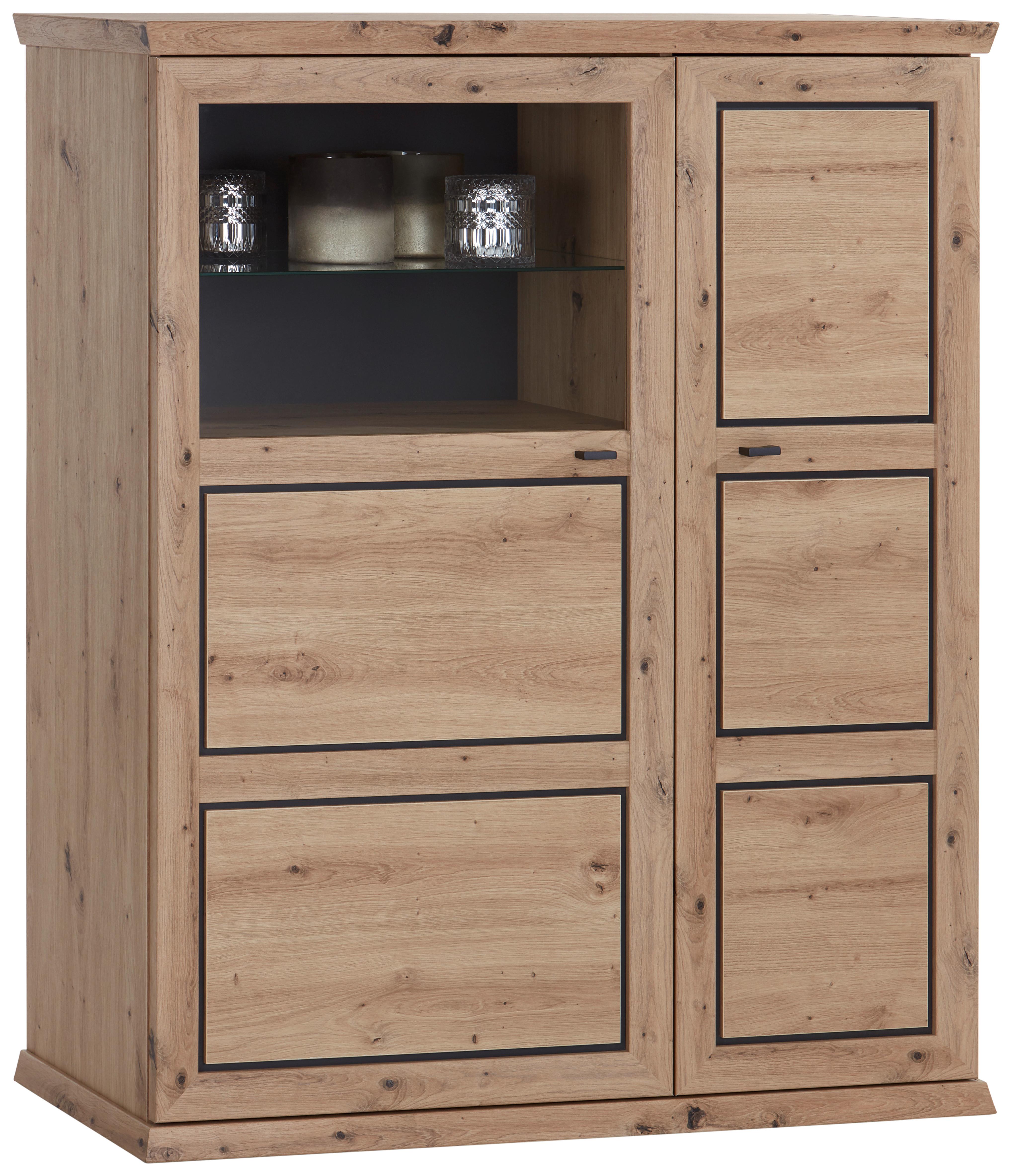 Highboard Mit Glaselement B: 104,8cm Harvey, Eiche Dekor