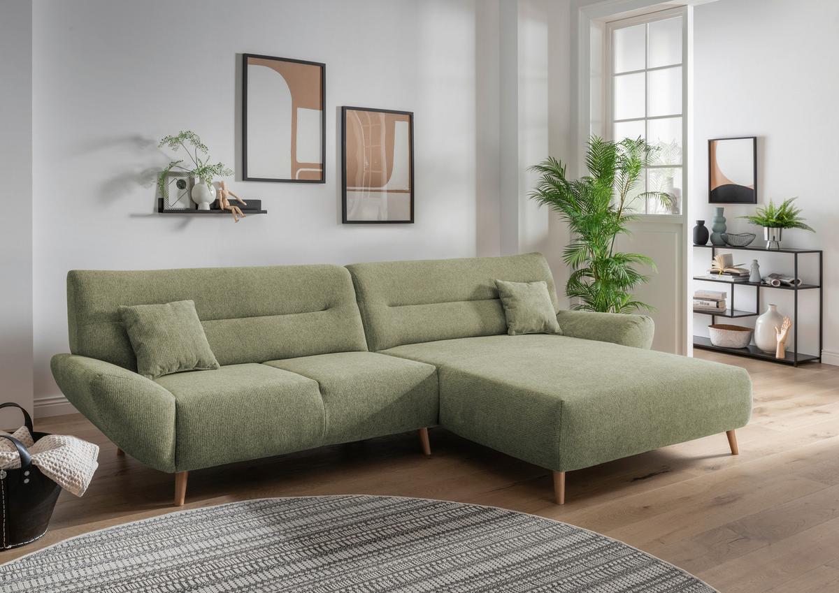 Ecksofa Drago Grün S: 290/166 cm - Wildeiche/Grün, MODERN, Holz/Textil (290/166cm) - MID.YOU