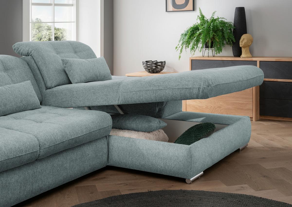 Ecksofa Mit Bettkasten Rigatti Blau S: 314x184 Cm - Chromfarben/Blau, MODERN, Textil (314/184cm) - Livetastic