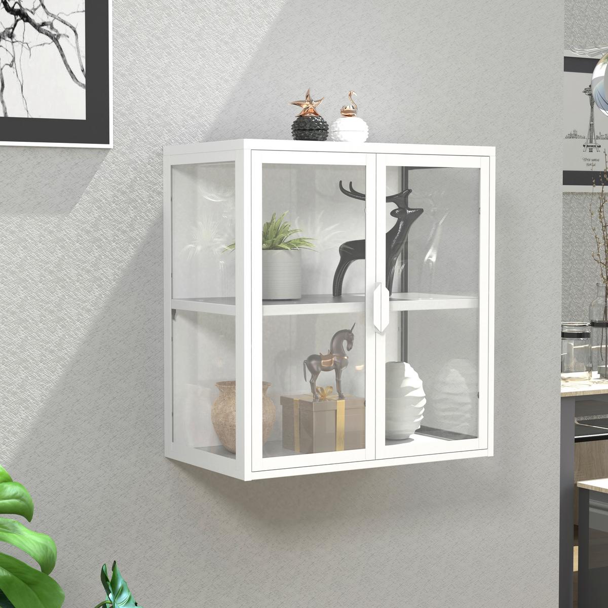 Hängevitrine Flokas Weiß B: 60 cm - Transparent/Weiß, Design, Glas/Metall (60/65/35cm) - MID.YOU