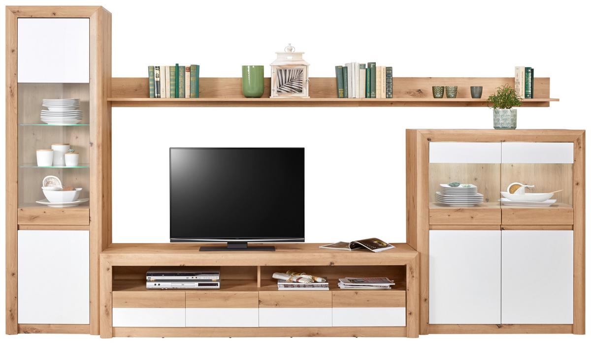 Wohnkombination 5 Tlg. Mit Led Kashmir New 3 Eiche Dekor/weiß - Eichefarben/Weiß, MODERN, Holzwerkstoff (342/192/49cm) - James Wood