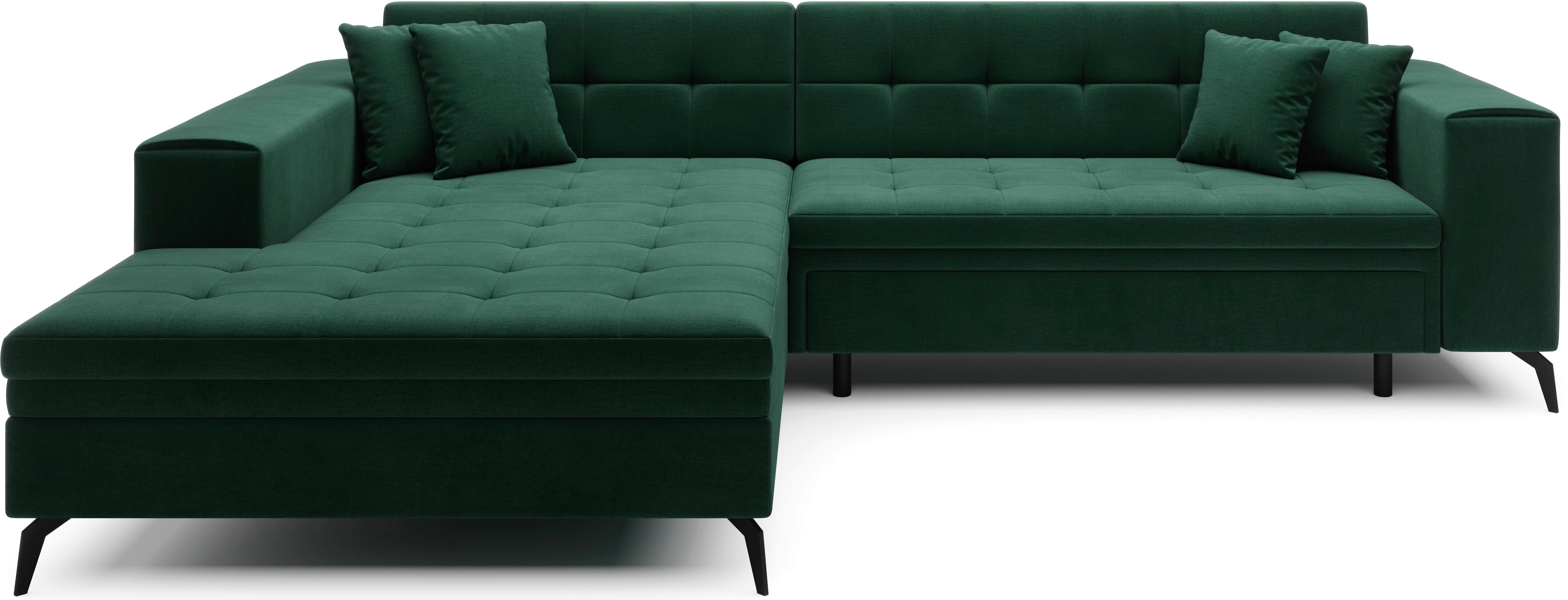 Ecksofa Solange Grün S: 196x292 cm - Chromfarben/Grün, Design, Textil (196/292cm) - MID.YOU