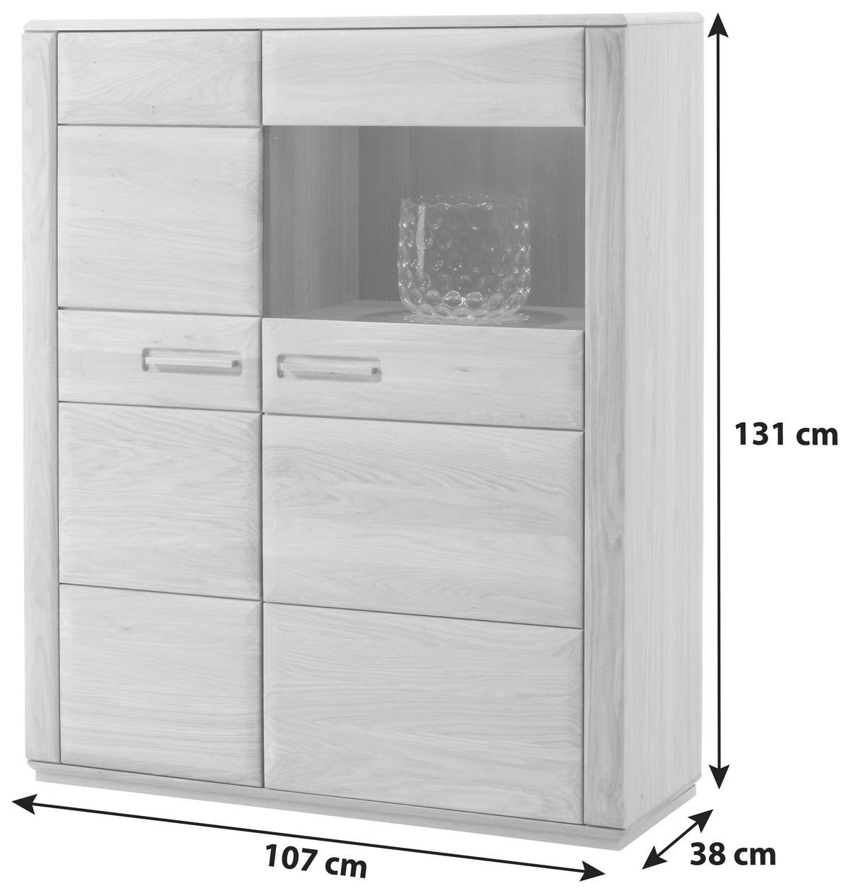 Highboard teilmassiv B: 107 cm Sena Eichefarben - Eichefarben, Design, Glas/Holz (107/131/38cm) - Livetastic