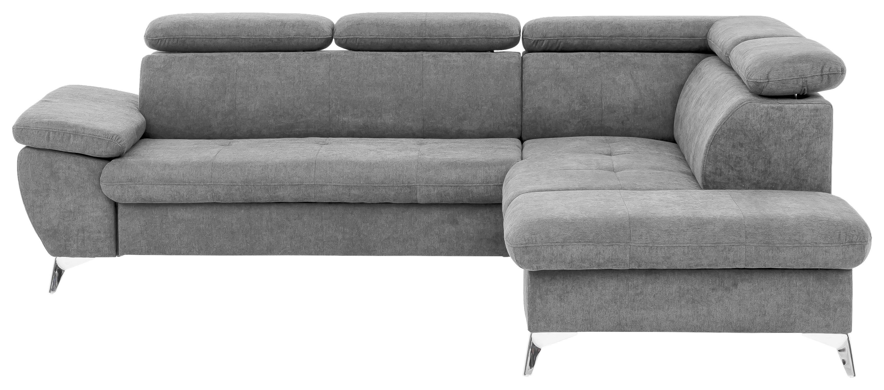 Ecksofa Mit Schlaffunktion Und Bettkasten Gisele Grau - Chromfarben/Hellgrau, KONVENTIONELL, Textil (256/209cm) - Livetastic