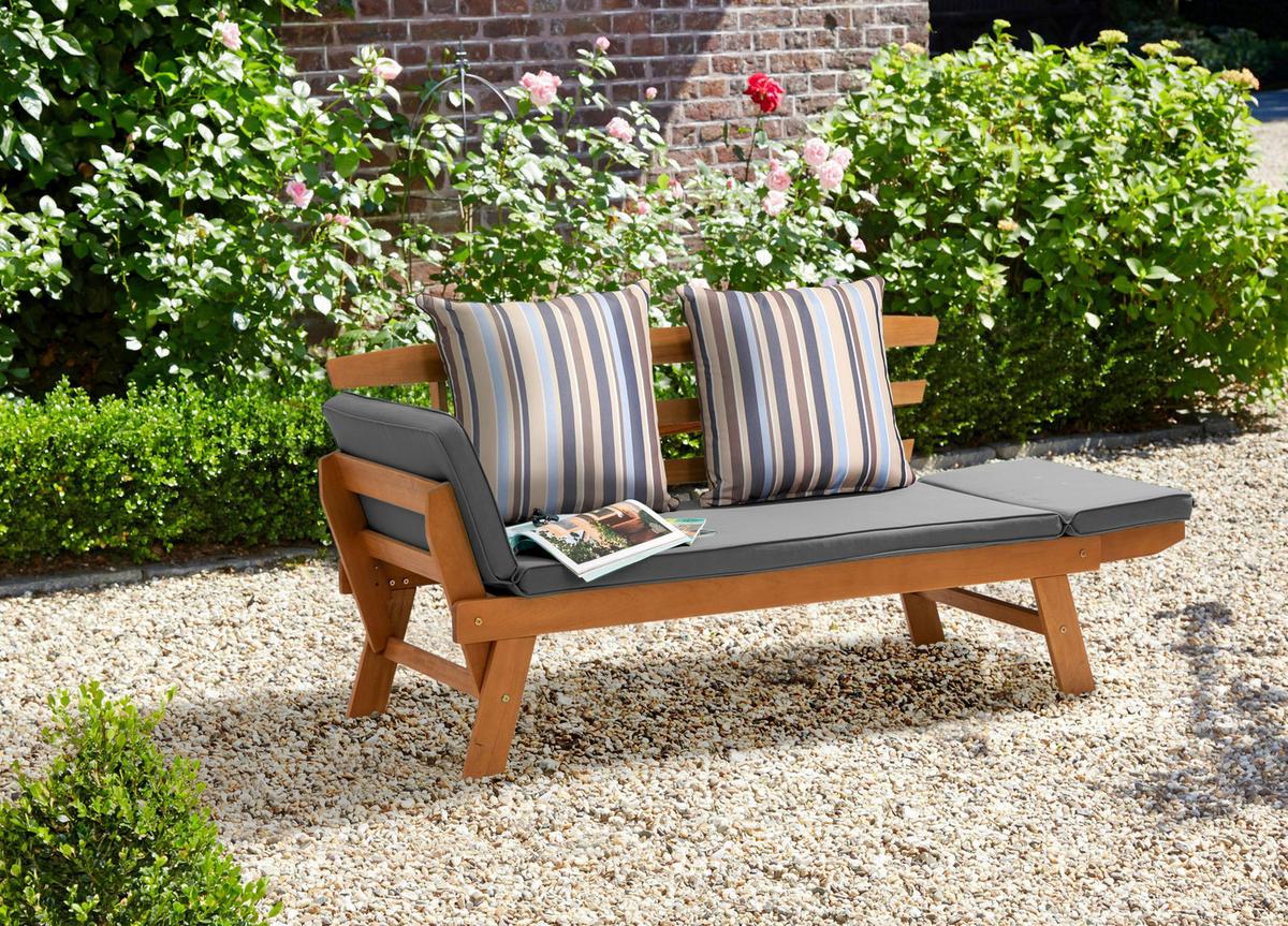 Gartenbank Holz 2-sitzer Borkum Mit Sitzauflage - Akaziefarben/Grau, MODERN, Holz/Textil (198/78/68cm) - Greemotion