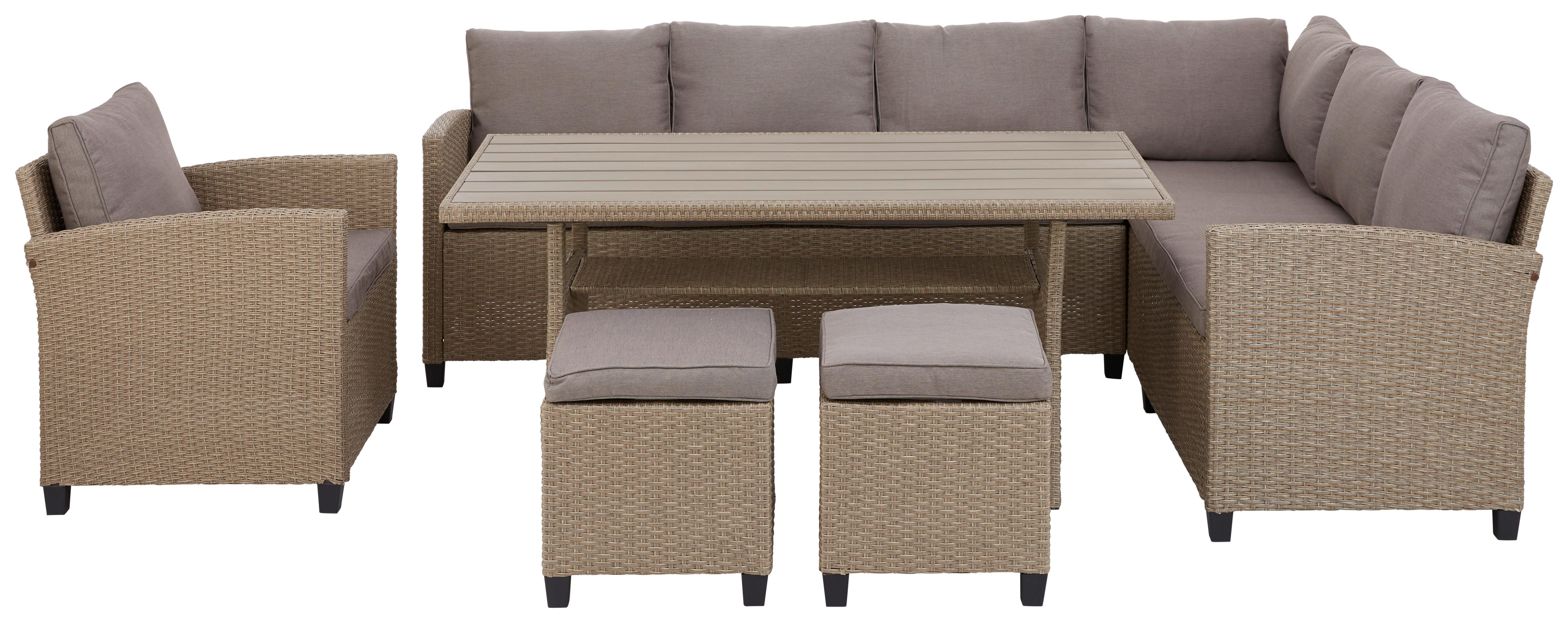 Loungegarnitur 6-Tlg. Porto II aus Kunststoff mit Kissen - Hellgrau/Braun, MODERN, Kunststoff/Textil (232/175cm) - Luca Bessoni