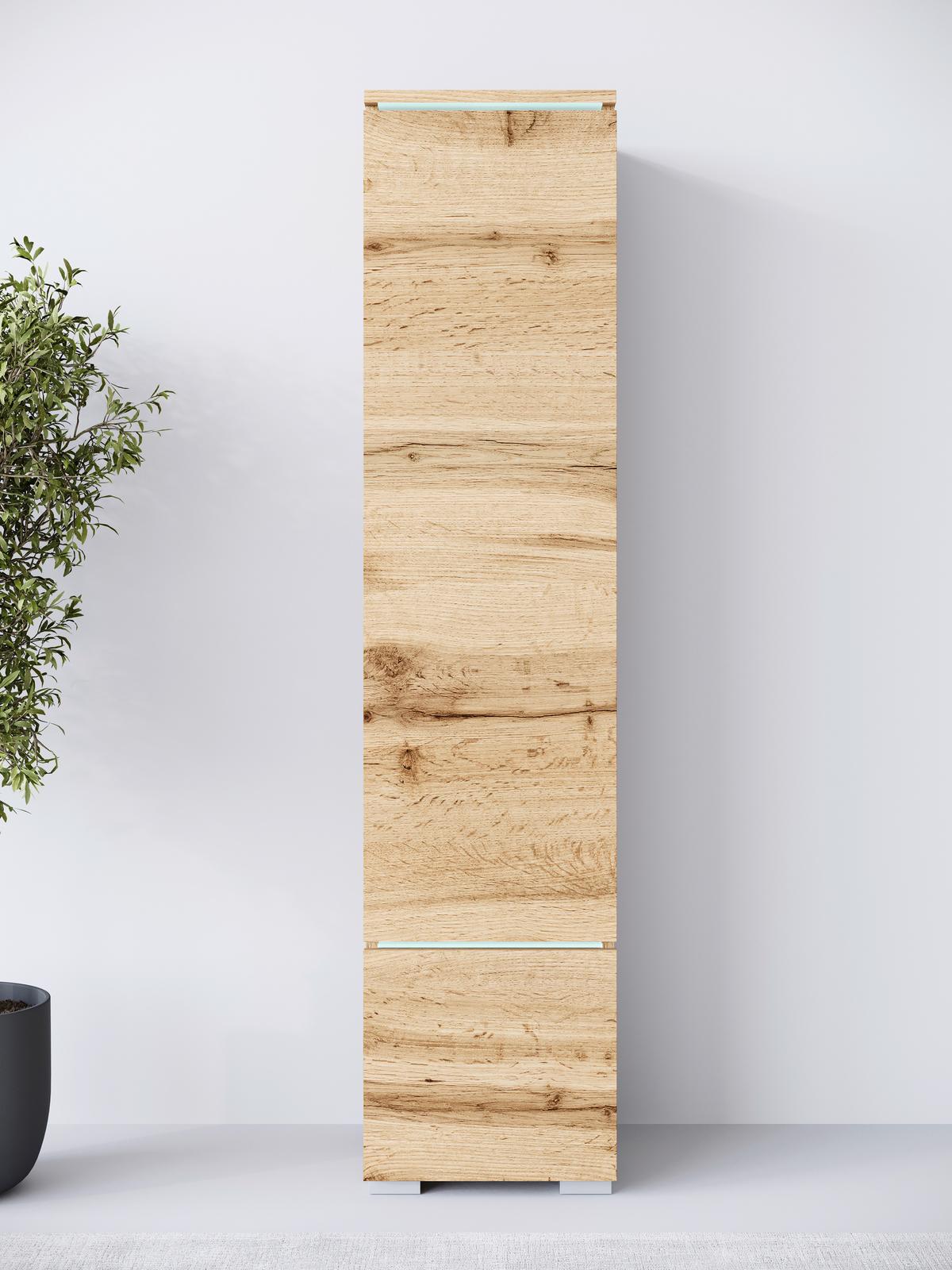 Hochschrank Vera Eiche Wotan Dekor B: 30cm - Eiche Wotan/Grau, Design, Holzwerkstoff (30/130/33cm) - Livetastic