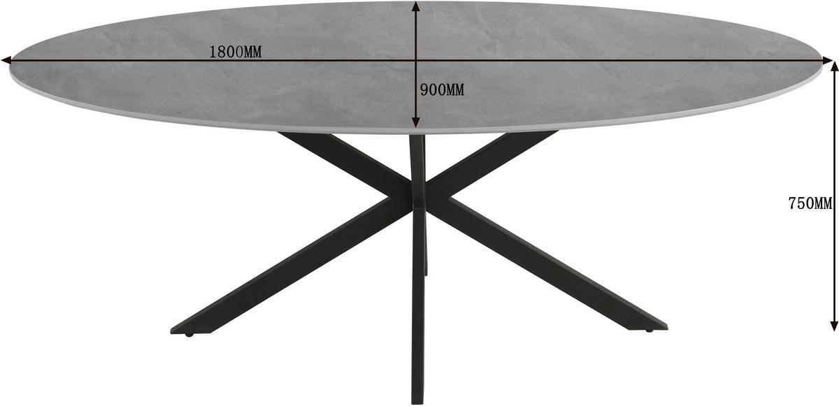 Esstisch Lote-Giga-S - Schwarz/Grau, MODERN, Holzwerkstoff/Metall (180/75/90cm)