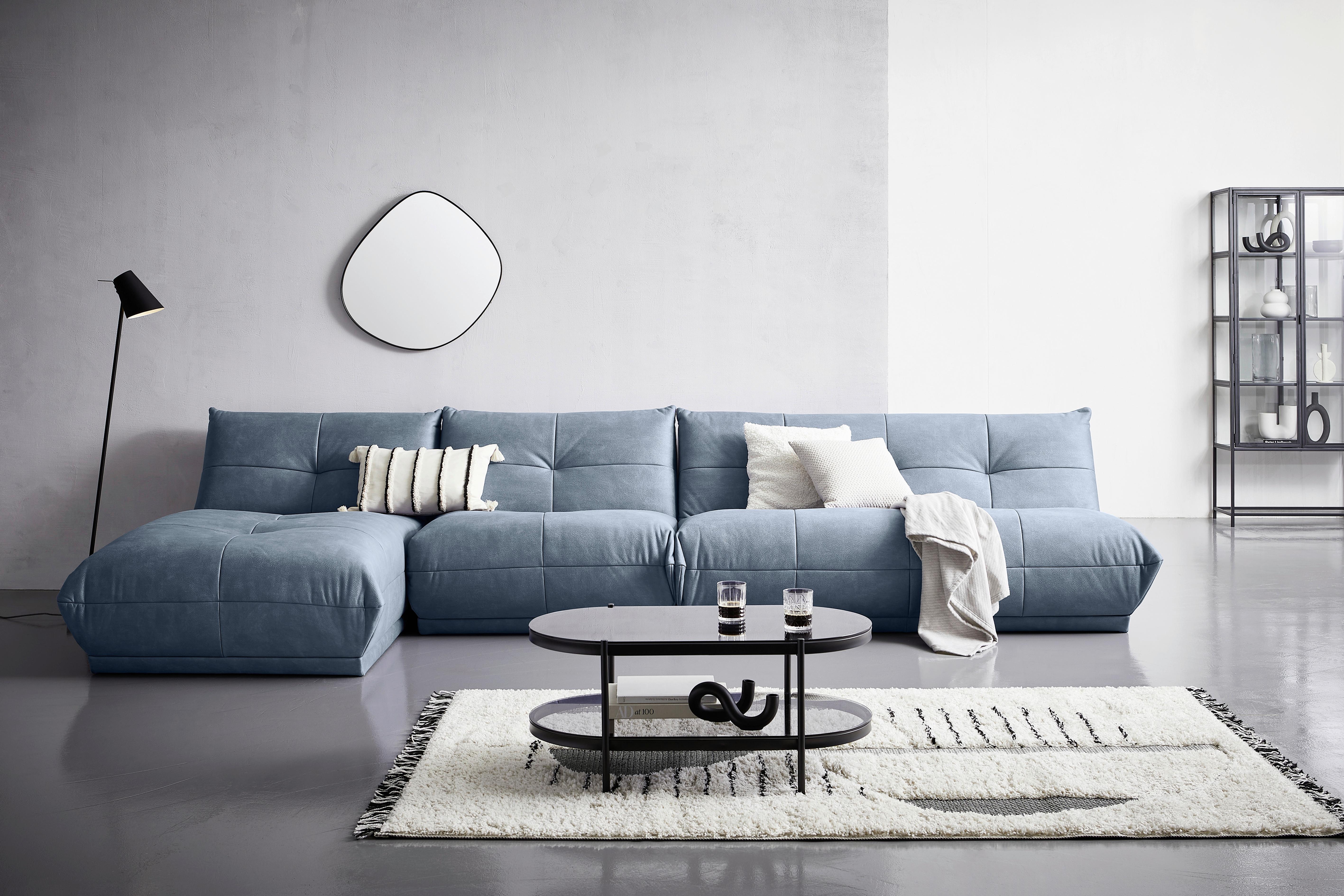 Ecksofa Giselle Blaugrau S: 185x390 Cm - Blaugrau, Trend, Textil (185/390cm) - Livetastic