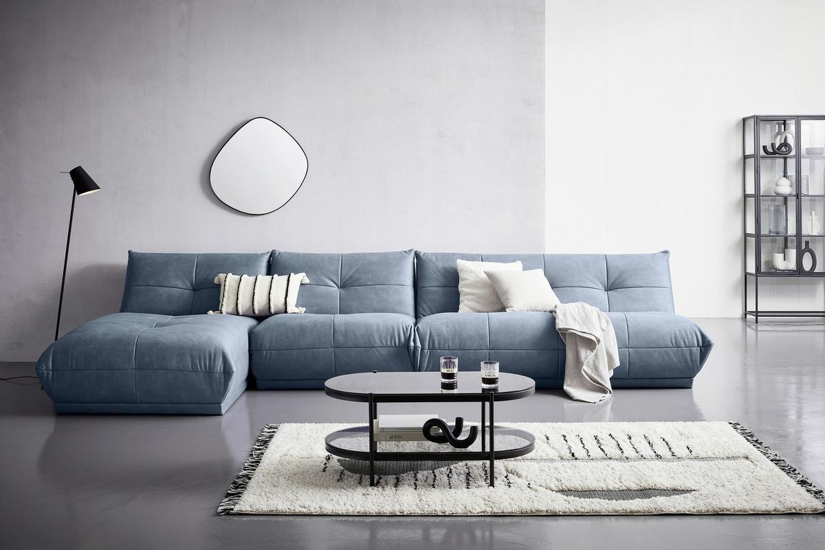 Ecksofa Giselle Blaugrau S: 185x390 Cm - Blaugrau, Trend, Textil (185/390cm) - Livetastic