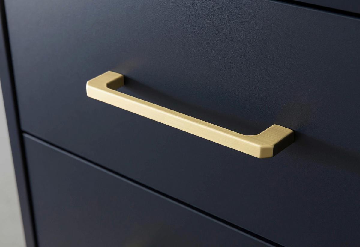 Badezimmer Hochschrank Kenth 67x184,3 cm Dunkelblau - Blau/Goldfarben, Holzwerkstoff (67,1/184,3/33,1cm) - MID.YOU