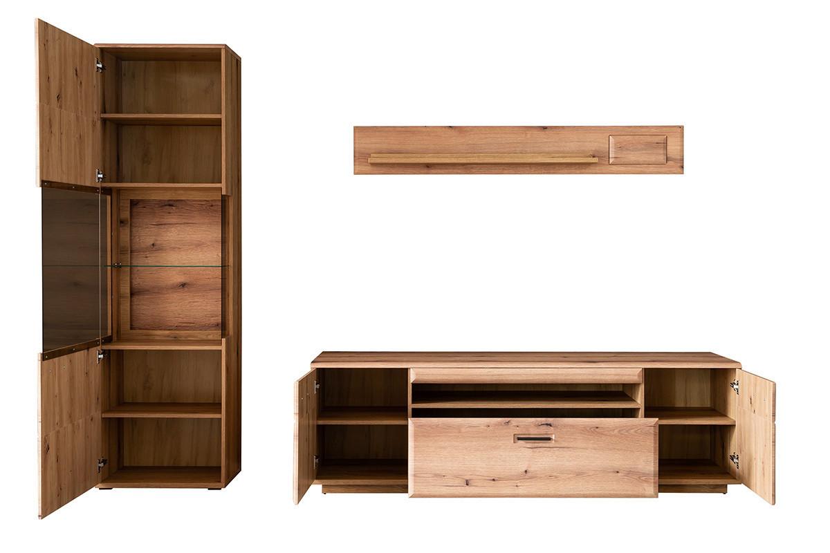 Wohnwand Eichefarben, B: 270 cm - Eichefarben, Design, Glas/Holzwerkstoff (270/206/50cm) - Livetastic