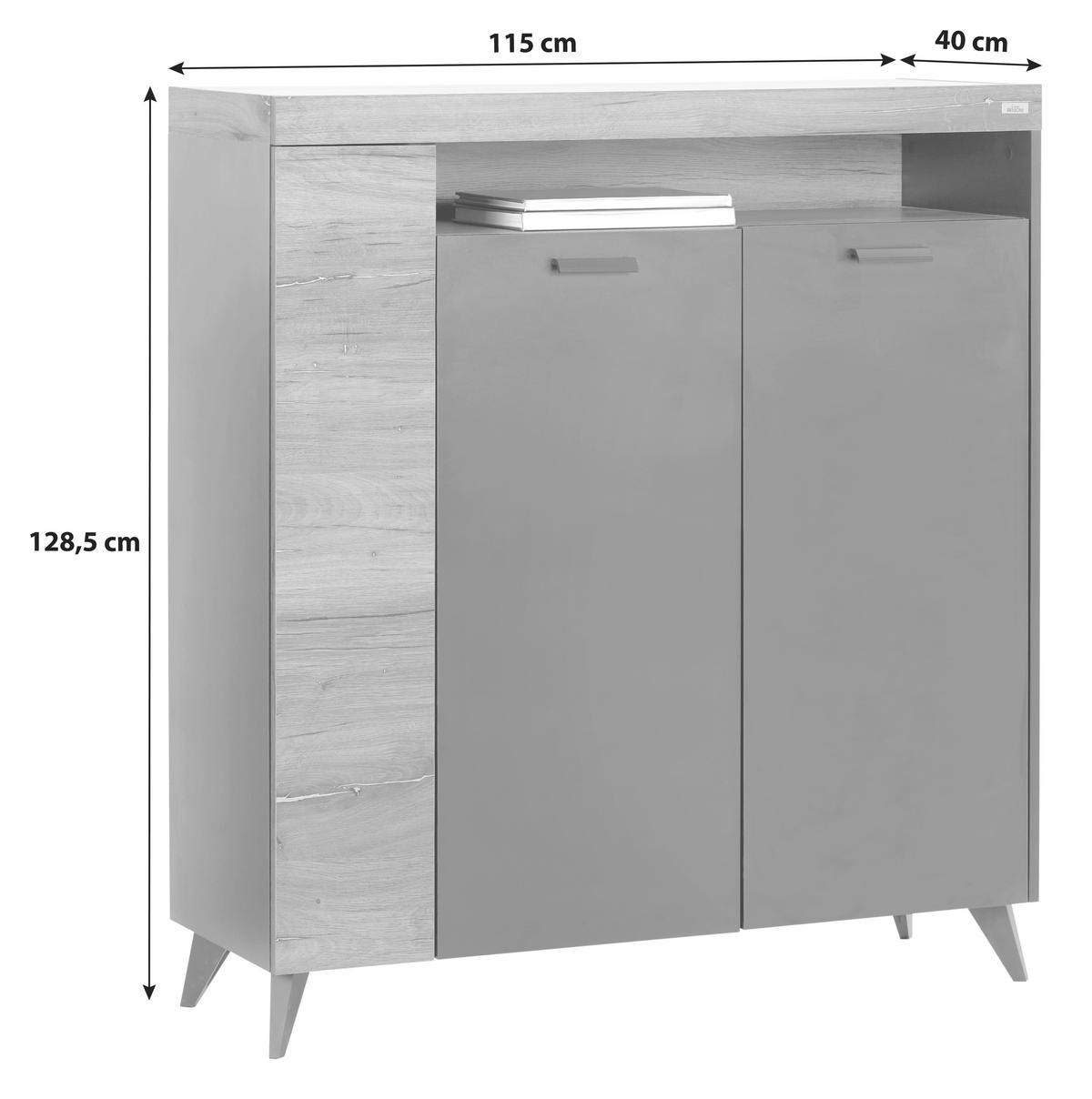 Highboard mit Türdämpfung 115 cm Sunny Hb 3D, Schwarz - Schwarz, MODERN, Holzwerkstoff (115/128,5/40cm) - Luca Bessoni