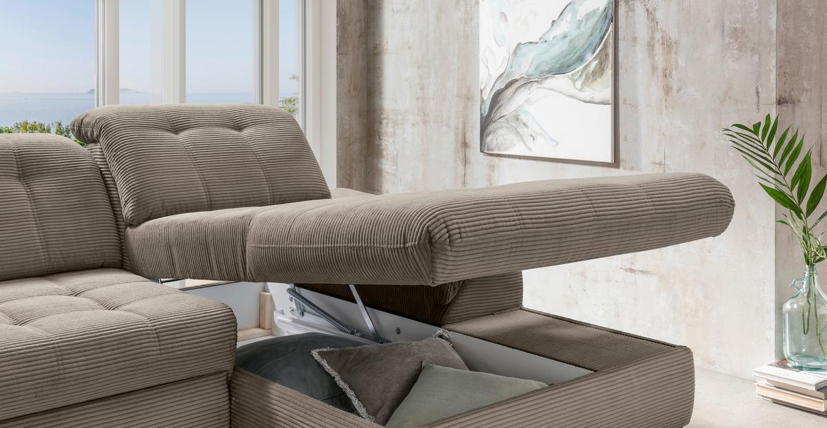 Eckschlafsofa Delphino Graubraun S: 273x189 cm - Graubraun/Schwarz, MODERN, Textil (273/189cm) - Livetastic