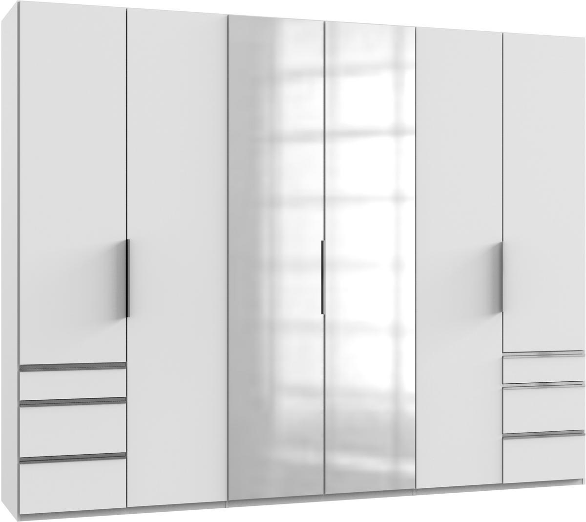 Kleiderschrank sechstürig in Weiß mit zwei Spiegeltüren