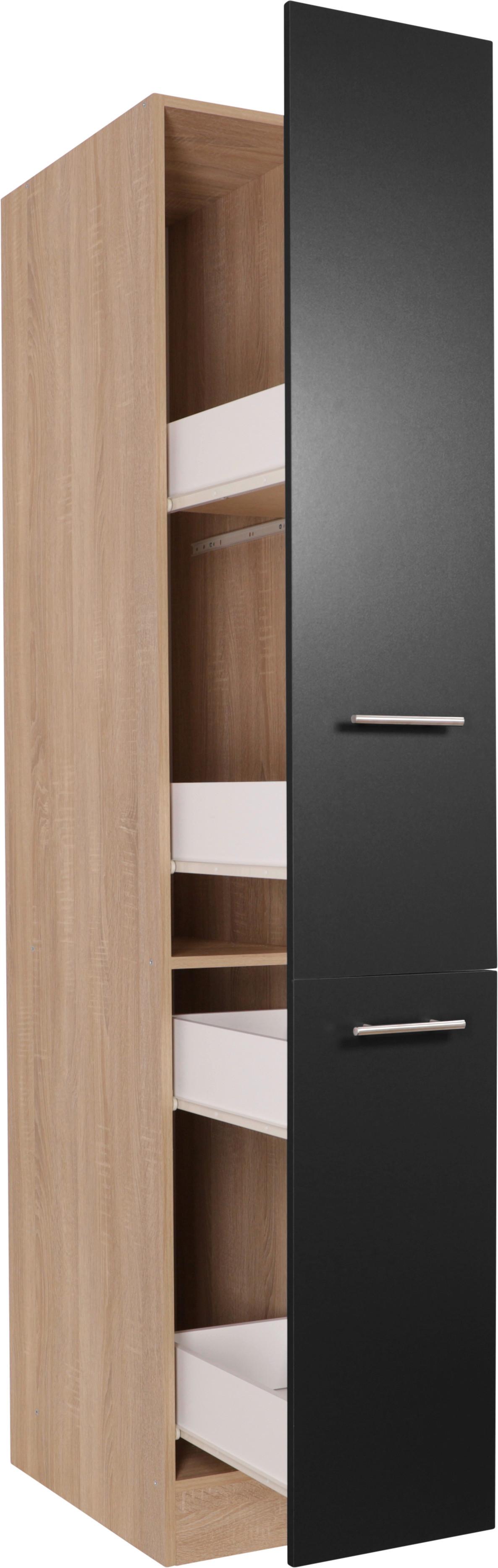 Apothekerschrank Merle Schwarz, Eiche Dekor B: 30cm - Eichefarben/Schwarz, Basics, Holzwerkstoff (30/200/60cm) - Respekta