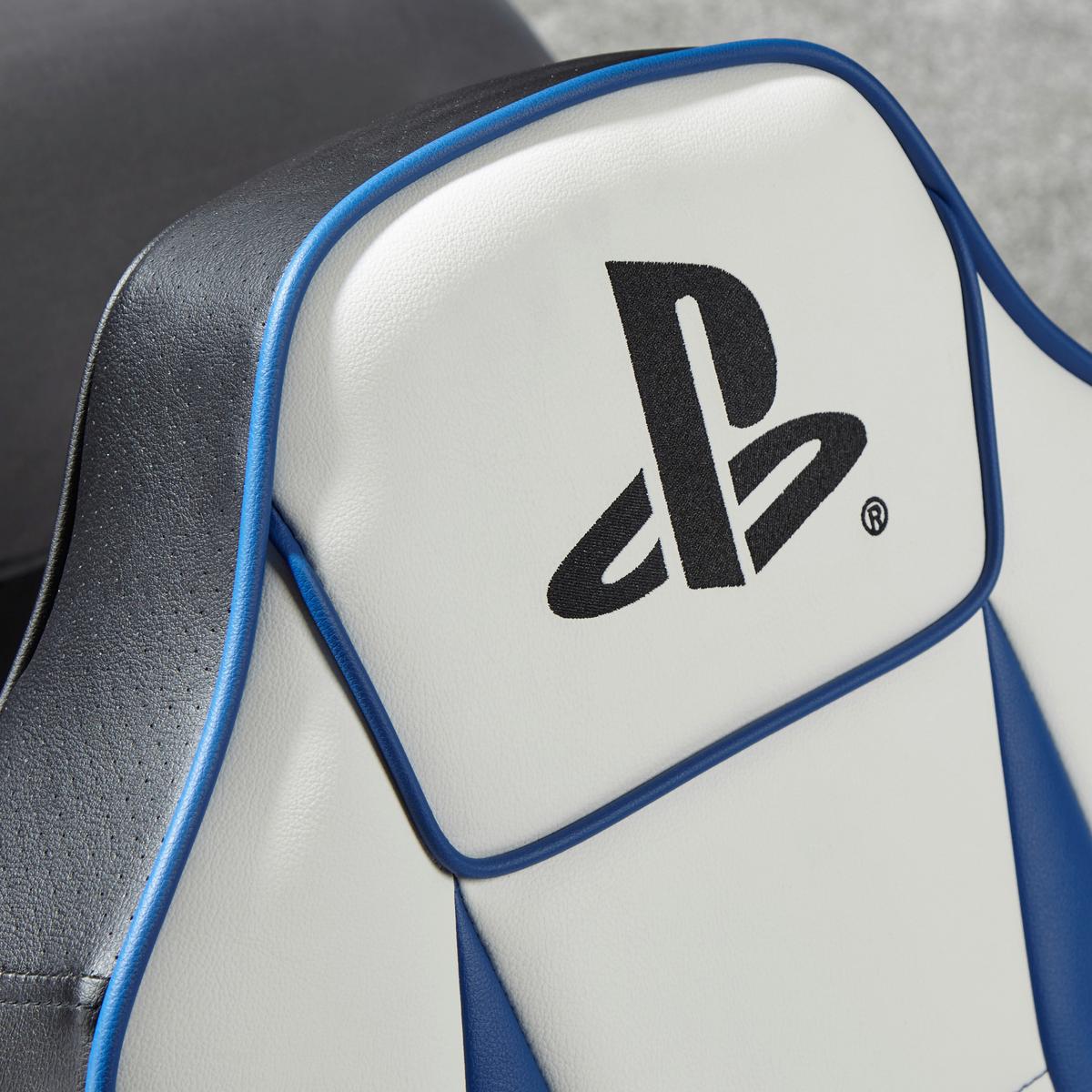 Gamingsessel Playstation Blau/schwarz/weiß B: 42 Cm - Blau/Schwarz, MODERN, Leder/Holzwerkstoff (42/68/74cm) - X Rocker