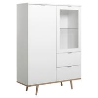 Highboard mit Glaselementen B 100cm Göteborg, Weiß - Eichefarben/Weiß, KONVENTIONELL, Glas/Holzwerkstoff (100/140/40cm) - MID.YOU