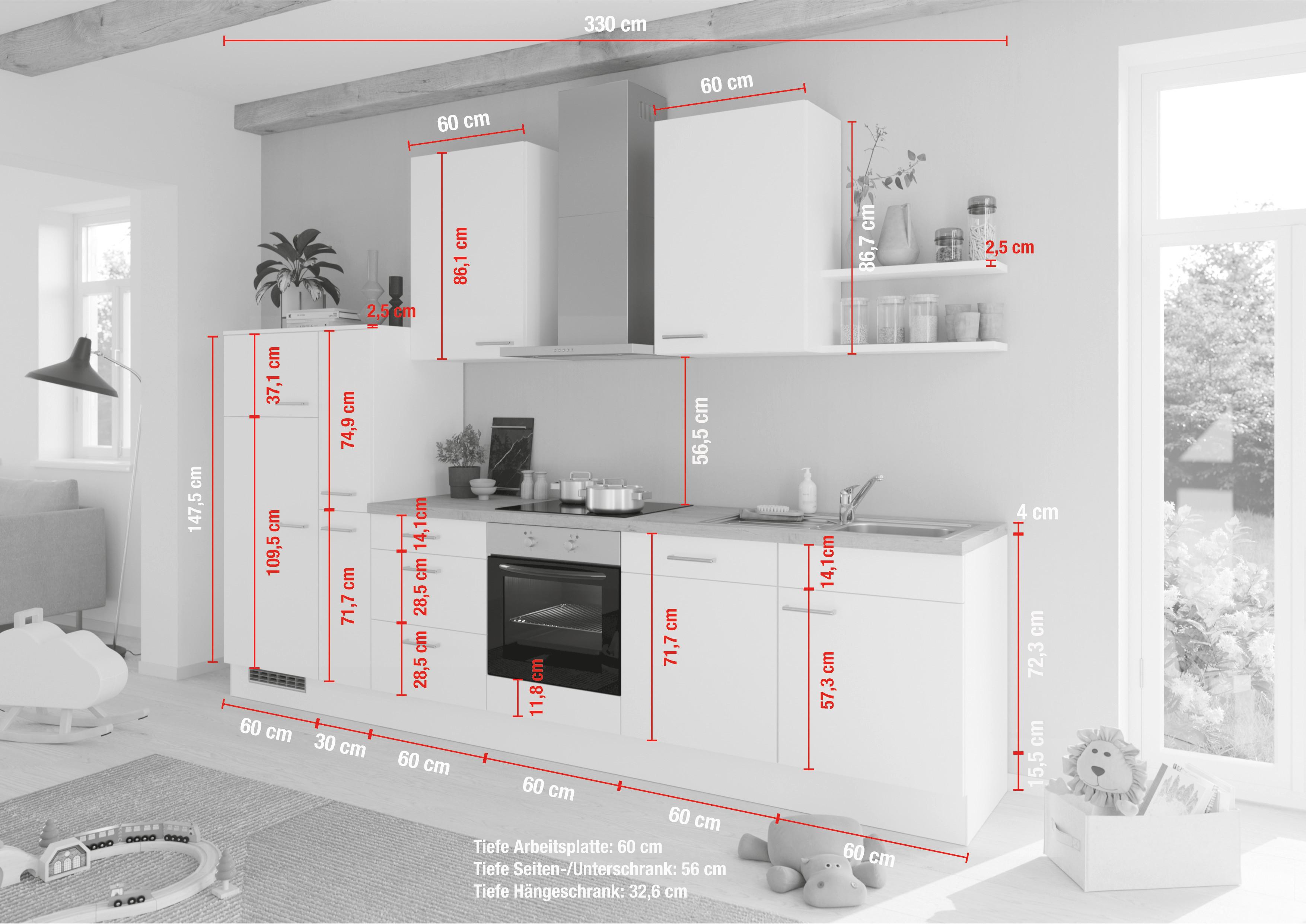 Küchenleerblock Ip3150 - Eichefarben/Weiß, Design, Holzwerkstoff (330cm) - Impuls