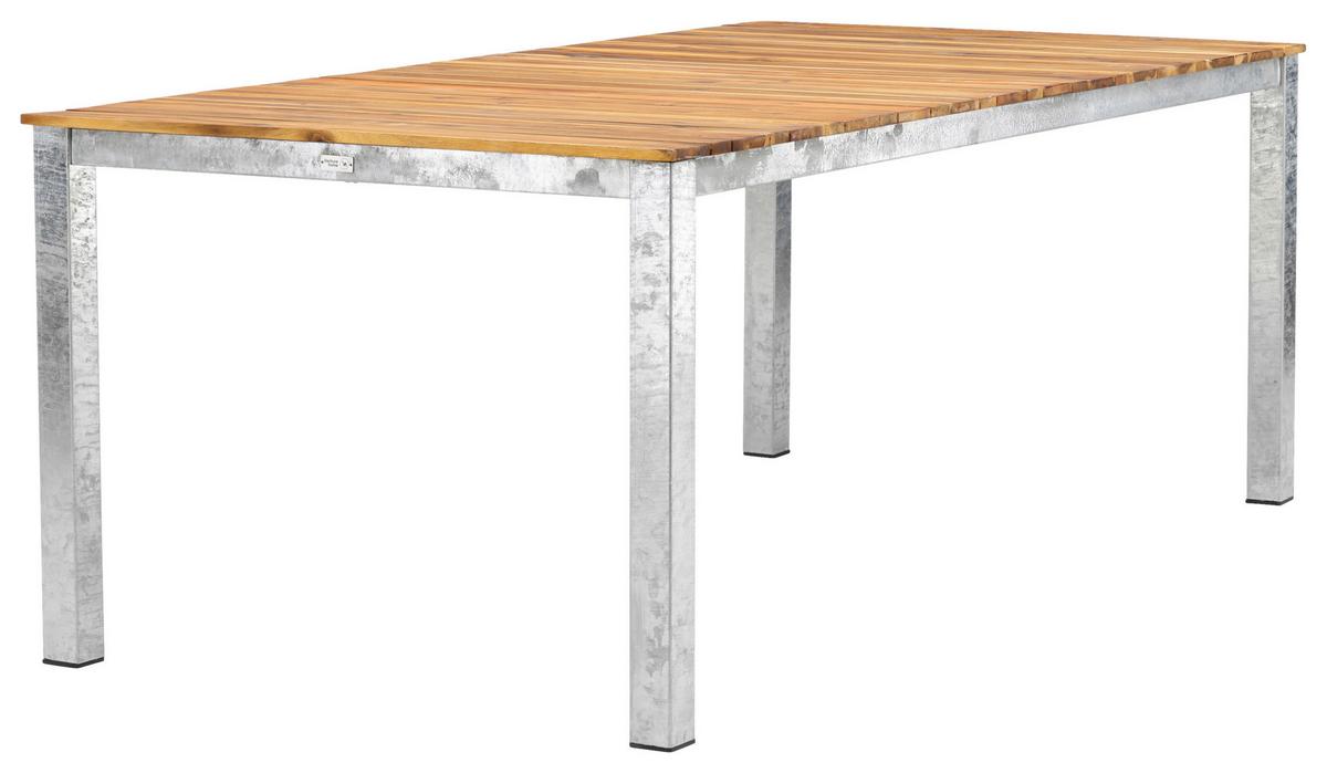Gartentisch Zenia - Zinkfarben/Akaziefarben, KONVENTIONELL, Holz/Metall (200/100/74cm) - Gardenson