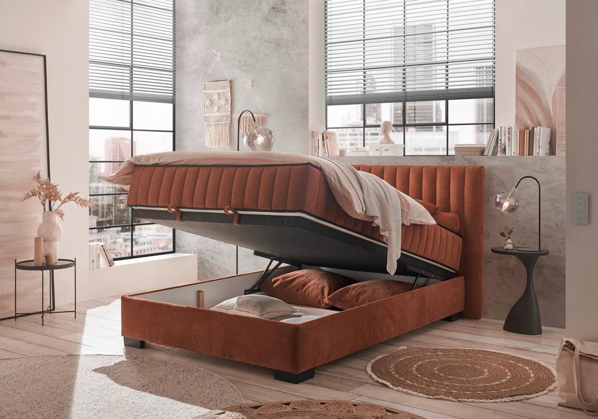 Boxbett Nagol C - Cognac/Schwarz, MODERN, Holzwerkstoff/Textil (140/200cm) - MID.YOU