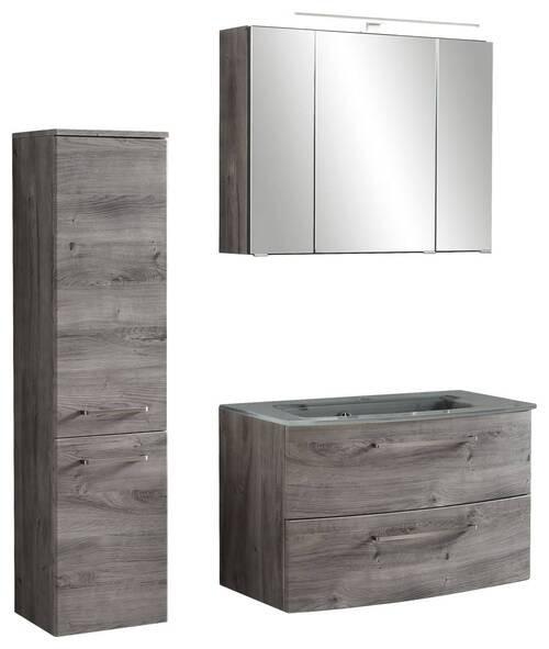 Badmöbel-Set 3-Tlg. Stockholm B: 110 cm Grau - Eichefarben/Grau, KONVENTIONELL, Glas/Holzwerkstoff (110cm) - Held