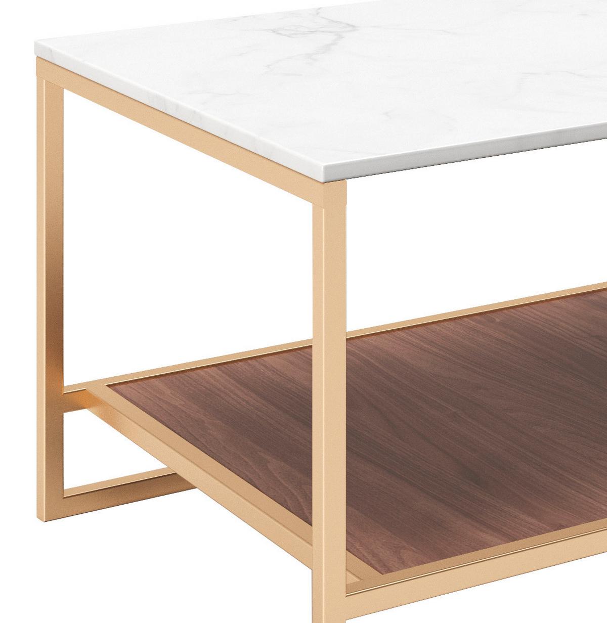 Couchtisch mit Ablagefläche Olivia, Weiß/Braun/Gold - Goldfarben/Nussbaumfarben, KONVENTIONELL, Holzwerkstoff/Metall (120/60/45cm) - Playboy