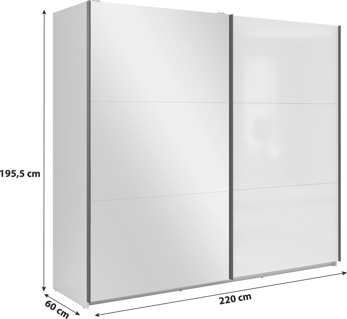 Schwebetürenschrank 220 cm Tetrix Weiß Hochglanz - Weiß Hochglanz/Eiche Wotan, MODERN, Holzwerkstoff (220/195,5/60cm) - MID.YOU