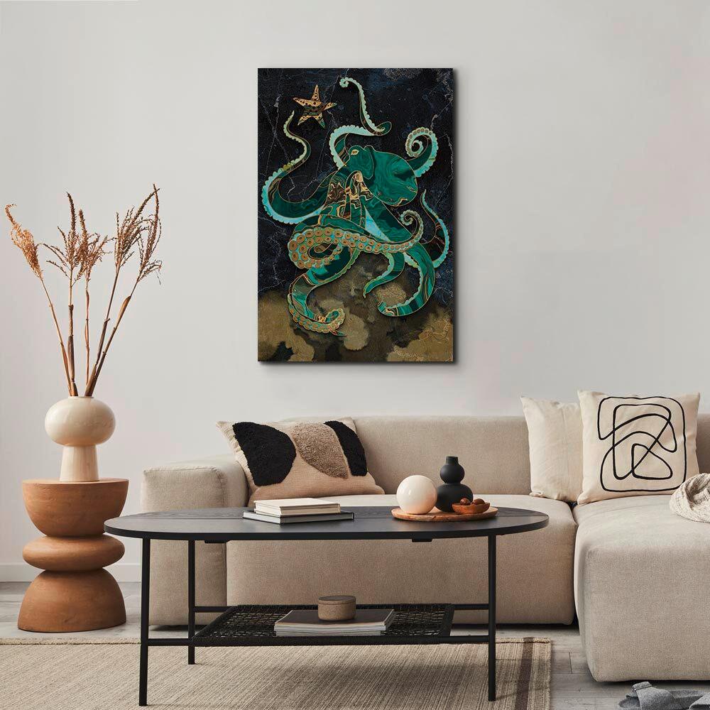Leinwandbild Marble Octopus Schwarz Dunkelgrün B: 80 cm - Dunkelgrün/Schwarz, Basics, Holz/Textil (80/120/1.2cm) - artgeist