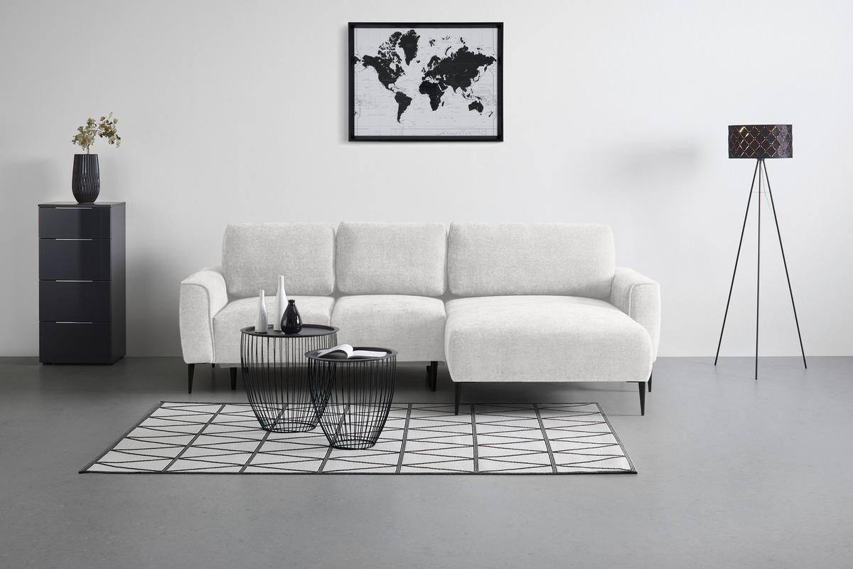 Rohová sedačka CUSTOM, pravá, krémová žinylka - černá/krémová, Moderní, kov/textil (255/164cm) - Mömax