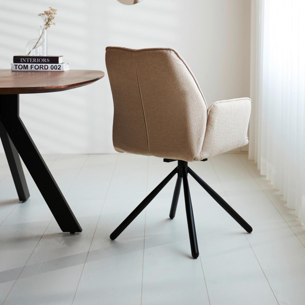 Armlehnstuhl-set Beige, Drehbar, B: 56 Cm - Cognac/Beige, MODERN, Textil/Metall (56/97/53cm) - MID.YOU