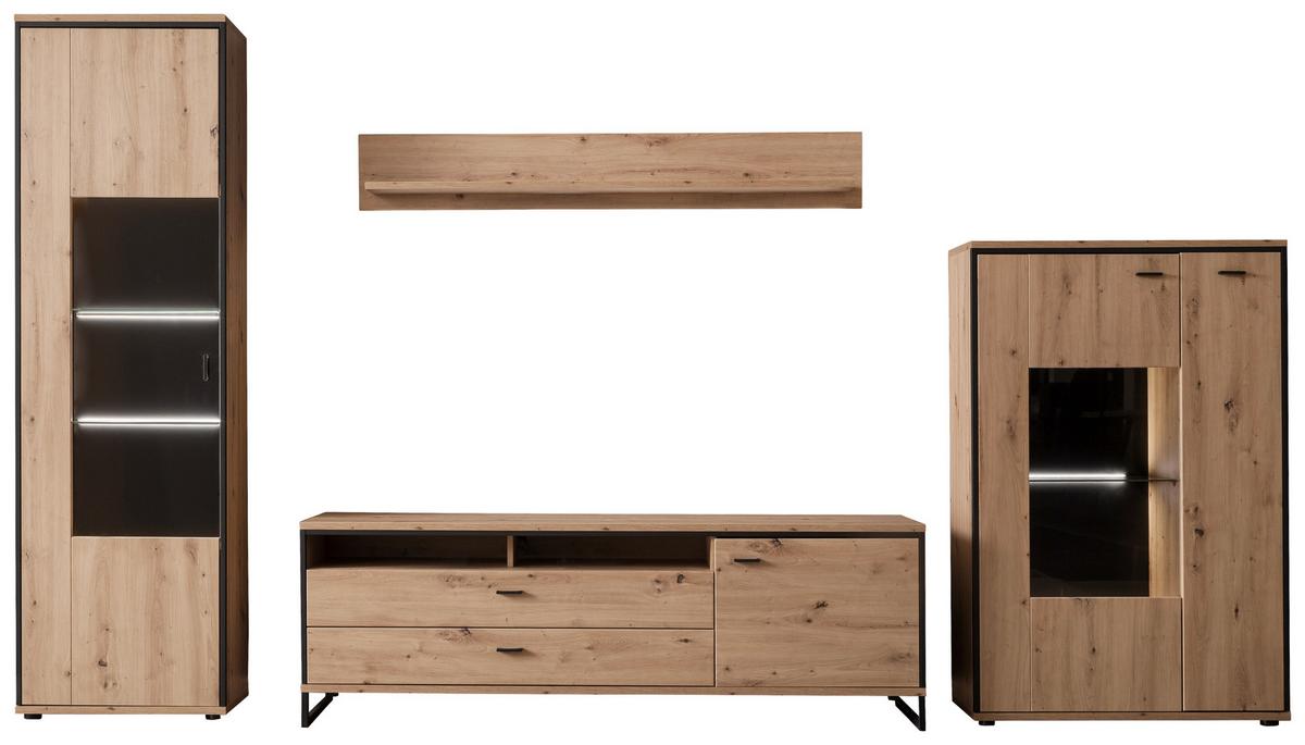 Wohnkombination 4-Tlg. Buenos Aires Anthrazit/Eichefarben - Eichefarben/Anthrazit, Design, Glas/Holzwerkstoff (359/210/50cm) - MID.YOU