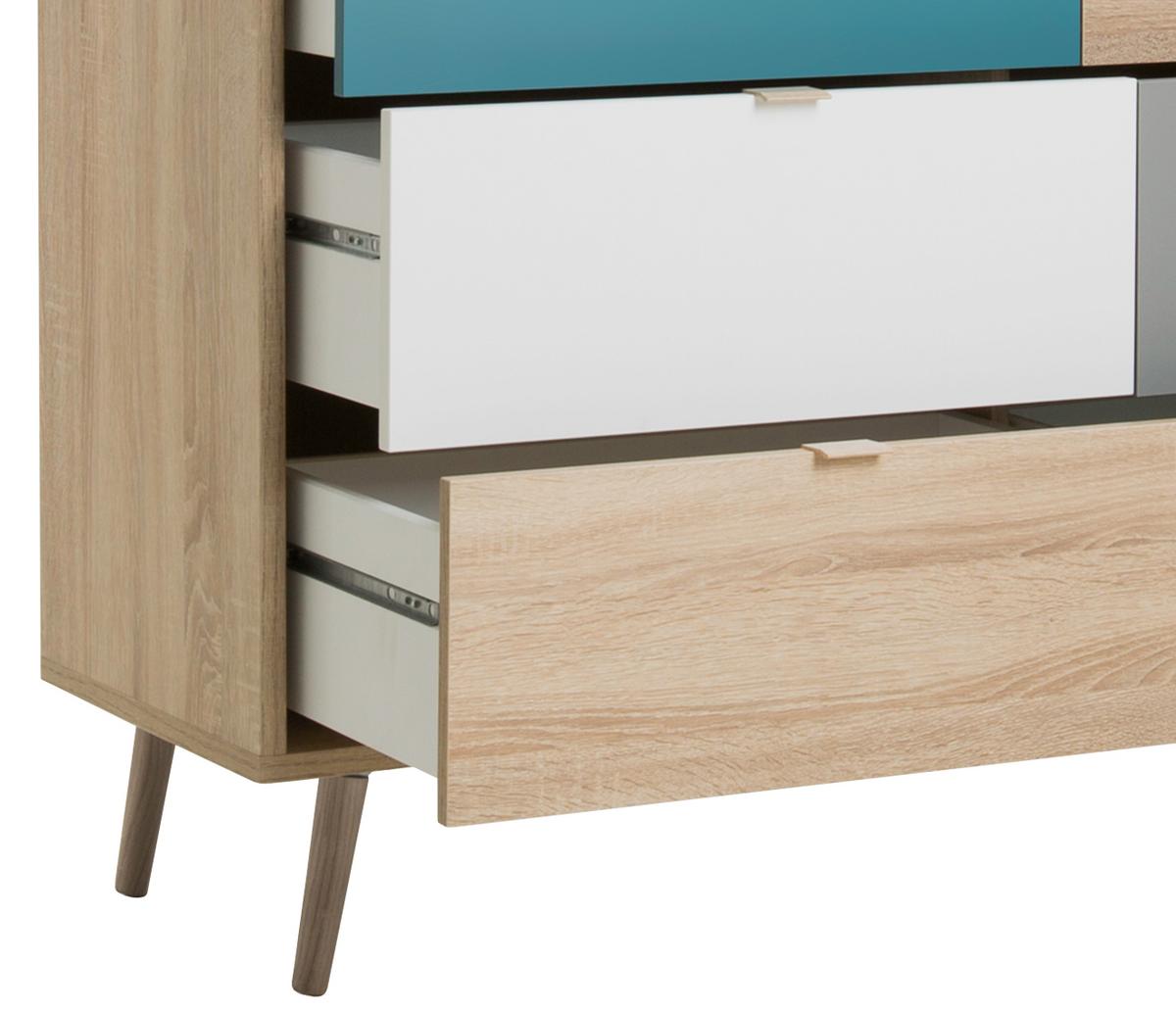 Kommode B 120cm Cuba 3-trend, Eiche Dekor/grau, Weiß, Petrol - Eichefarben/Petrol, Trend, Holzwerkstoff (120/85/40cm) - MID.YOU