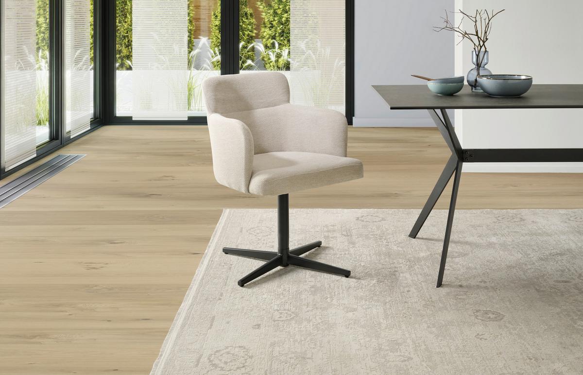 Armlehnstuhl Matteo Webstoff Beige, B: 58,5 cm - Beige/Schwarz, KONVENTIONELL, Holz/Textil (58,5/85/63cm) - Livetastic