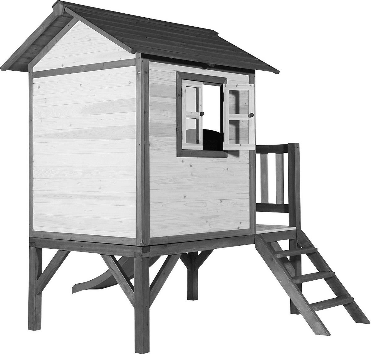 Stelzenspielhaus Holz Mit Rutsche Weiß/ Grau Sunny Lodge - Schwarz/Weiß, Holz (260/190/167cm) - Ambia Garden