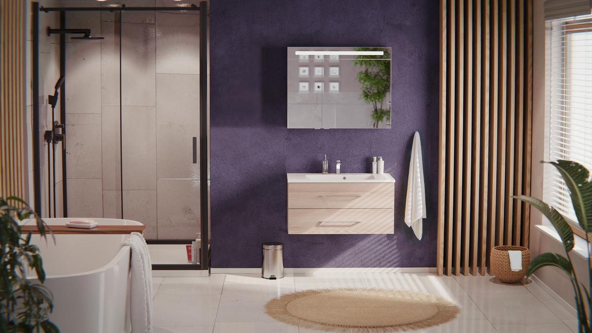 Badezimmer Clever Eschefarben B: 90cm - Eschefarben/Weiß, MODERN, Glas/Holzwerkstoff (90/118,9/45,7cm) - MID.YOU