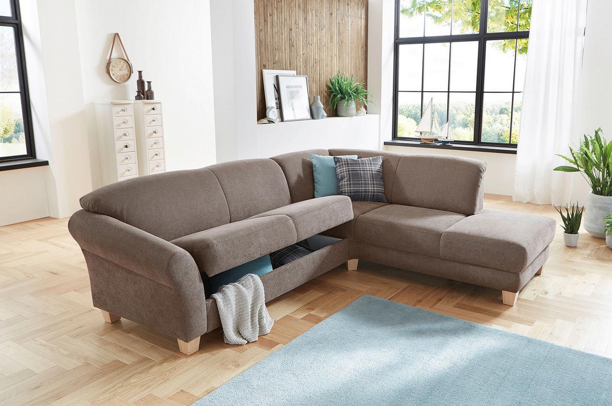 Ecksofa Gotland taupe mit Bettkasten, 257x212 cm - Taupe/Naturfarben, KONVENTIONELL, Textil (257/212cm) - Sit & More