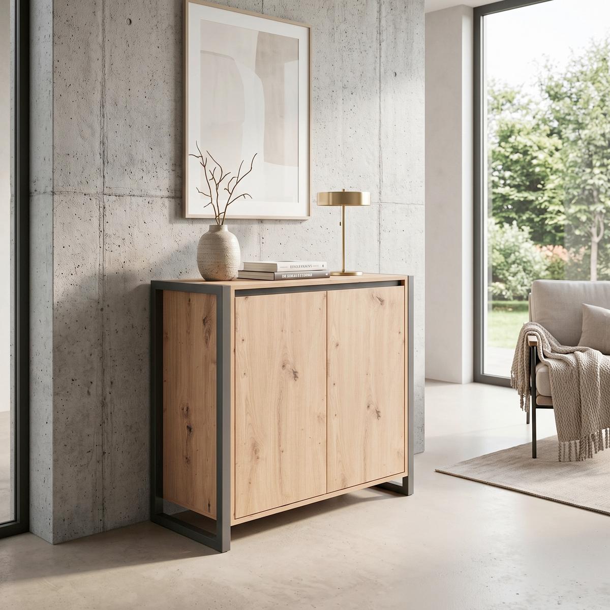 Kommode grifflos 80 cm Denver Eiche Dekor - Eichefarben/Anthrazit, KONVENTIONELL, Holzwerkstoff (80/88/40cm) - MID.YOU