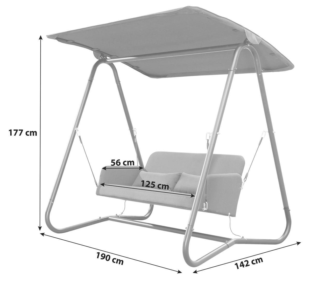 Hollywoodschaukel Mit Sonnendach Sun Acamp 2 Pers. - Anthrazit, Basics, Textil/Metall (190/142/177cm) - Acamp