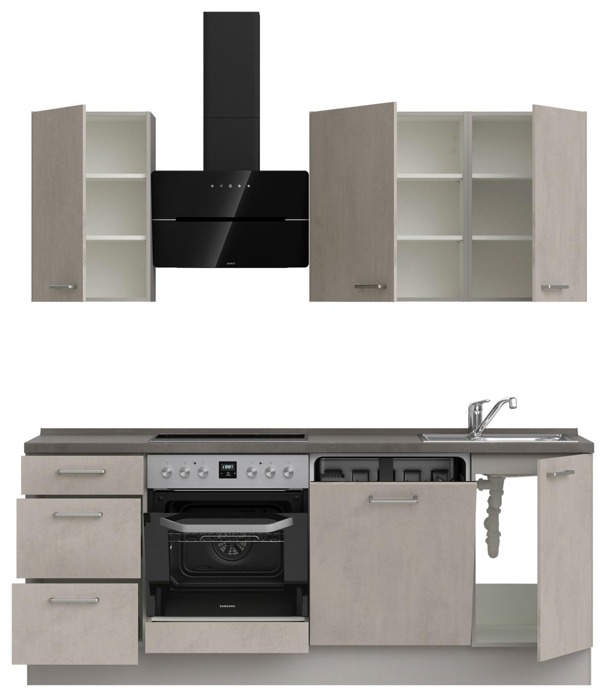 Kuchyňská linka 210 cm, šedý betón/ kamenná šedá - šedá/světle šedá, Moderní, kov/kompozitní dřevo (210cm) - Nobilia