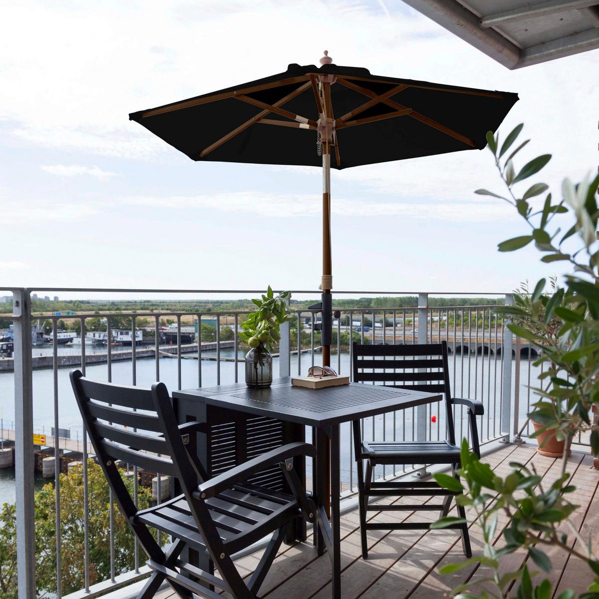 Sonnenschirm Bl: 180x180cm Schwarz - Schwarz/Teakfarben, KONVENTIONELL, Holzwerkstoff (180/180cm) - Gardenson