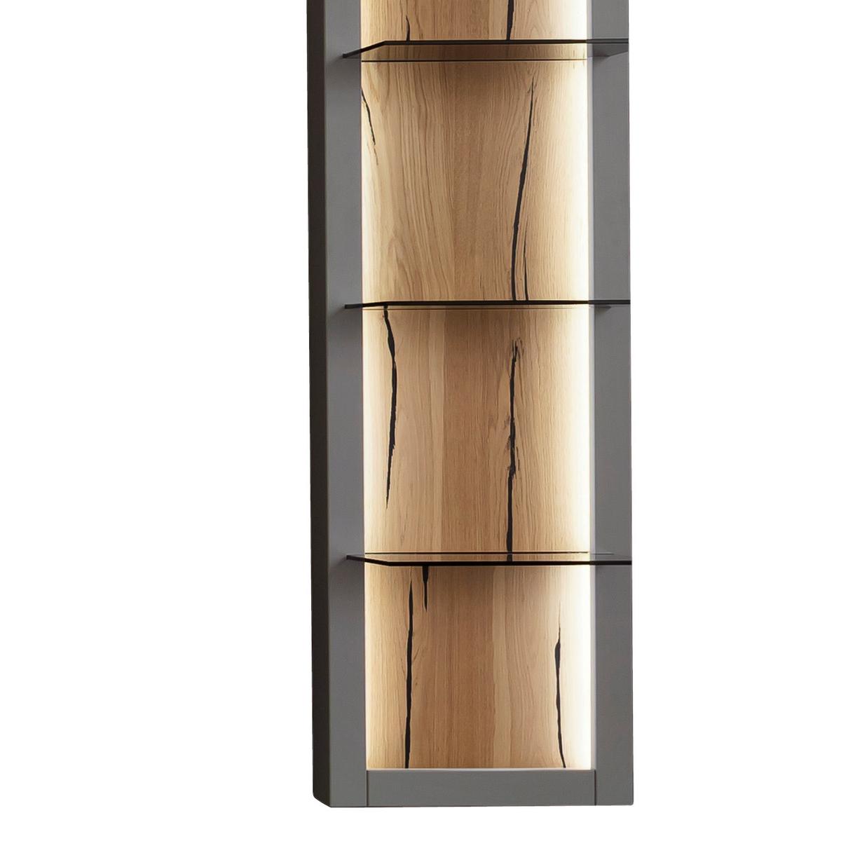 Wohnkombination teilmassiv 3--teilig. Sevilla Grau/Eiche - Eichefarben/Schwarz, Design, Glas/Holzwerkstoff (316/207/50cm) - MID.YOU