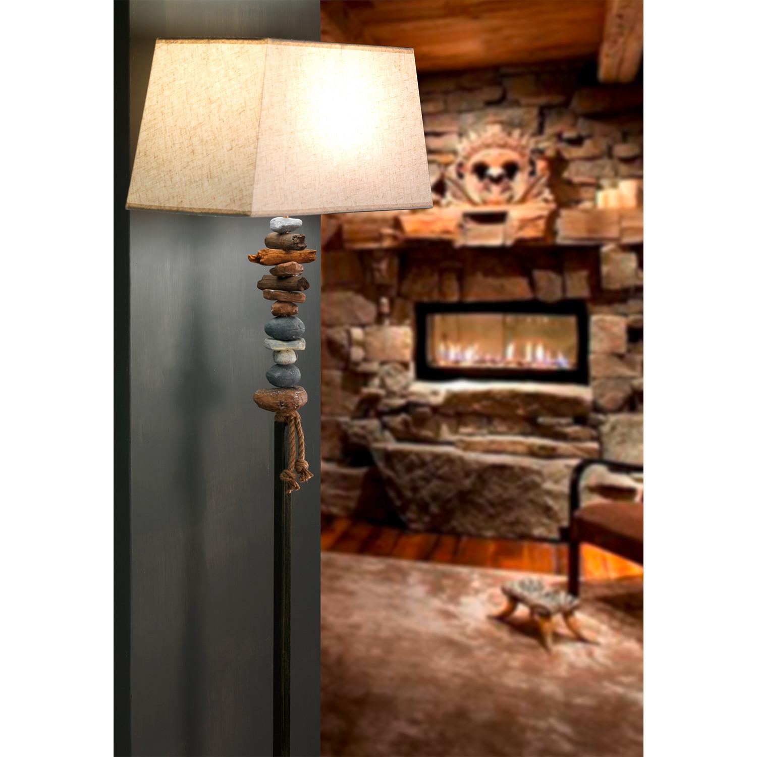 Stehleuchte 4848/pt - Schwarz/Weiß, Natur, Textil/Stein (45/25/170cm)